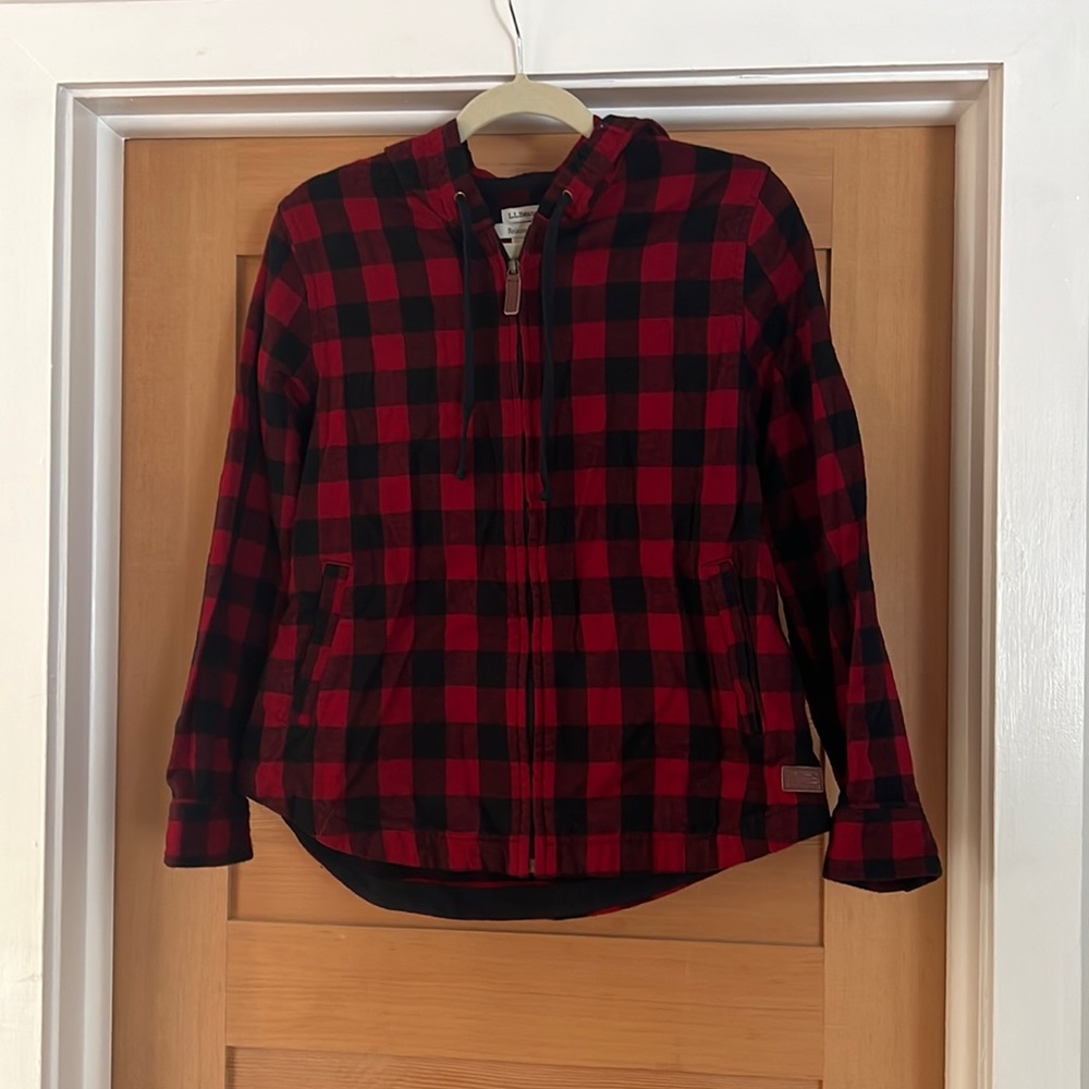 Llbean hooded zip up flannel